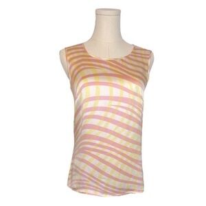 Vintage Escada Yellow Pink Striped Silk Tank Blouse XS